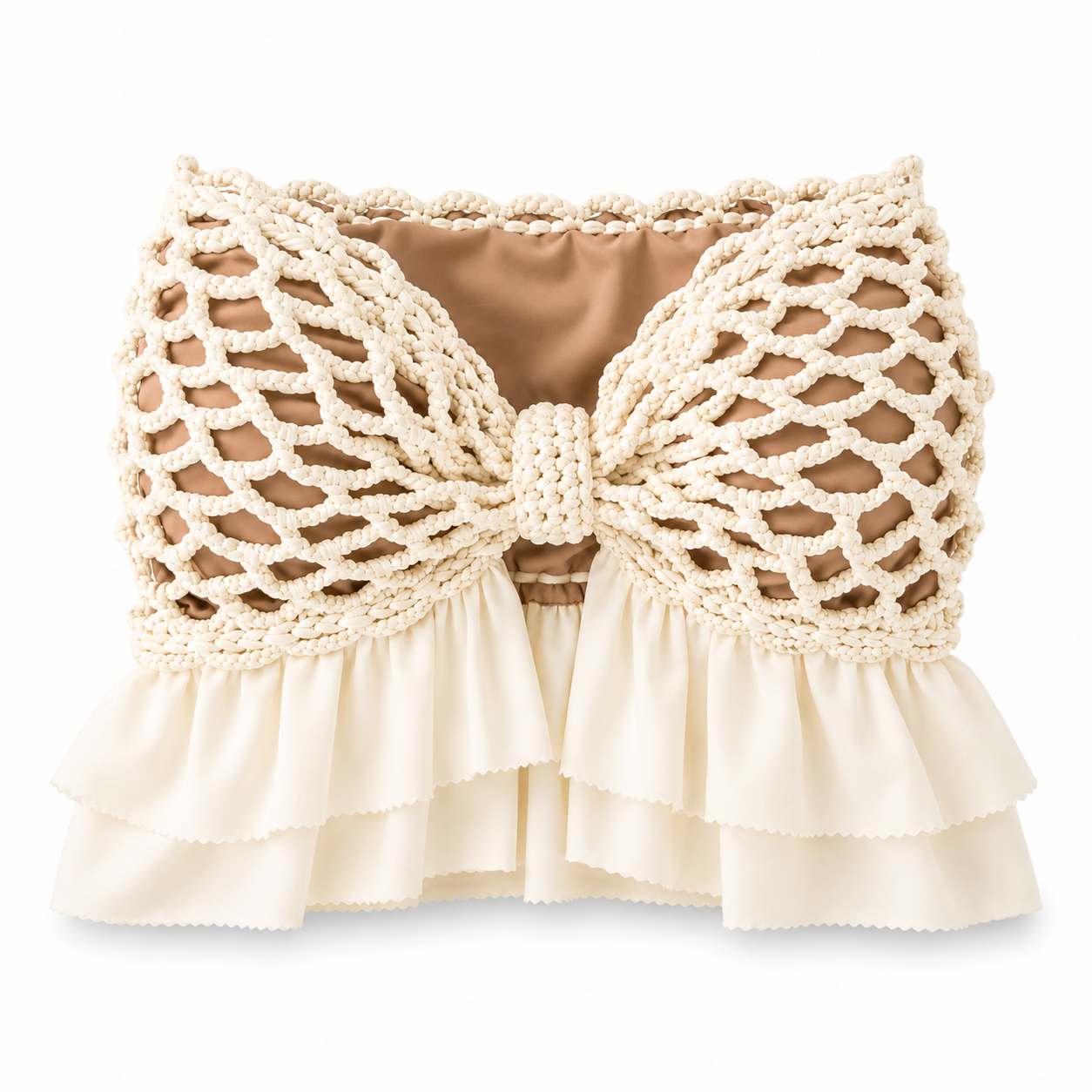 Handmade crochet bow magnolia cream strapless ruffle tube top