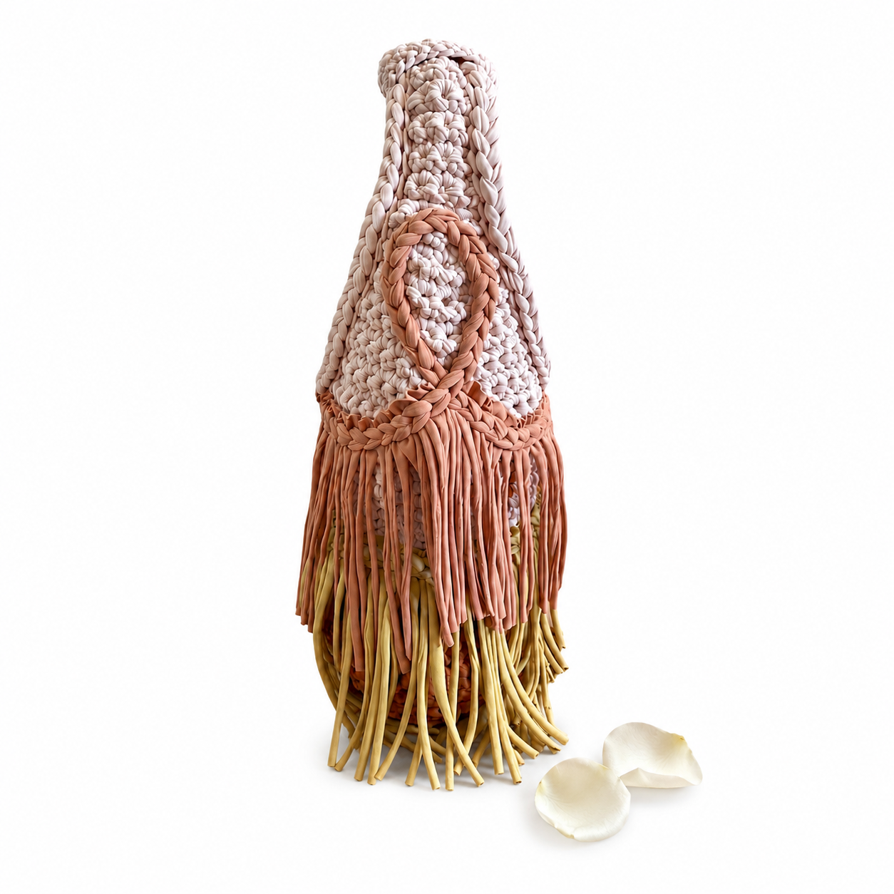 Handmade canyon rose neutral crochet double fringe tote swing bag