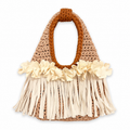 Handmade vanilla bloom neutral crochet flower fringe mini clutch bag