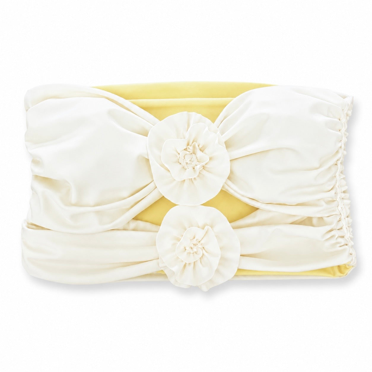 Reversible handmade gardenia white and daffodil yellow, double rose bandeau tube top.
