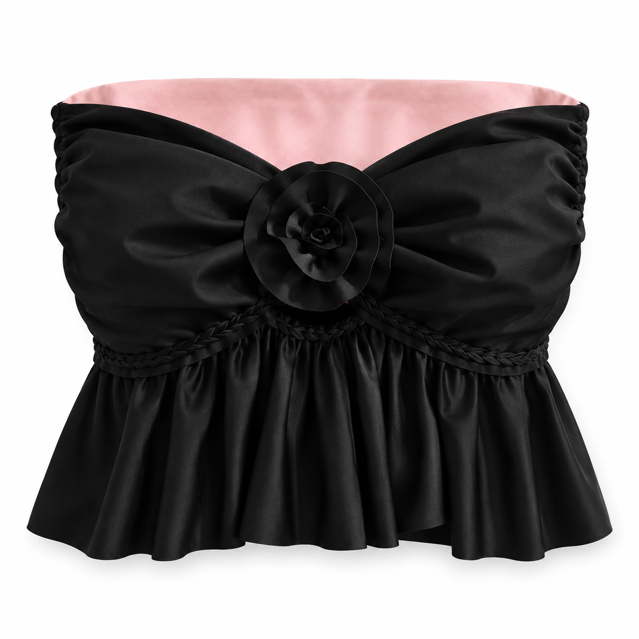 Handmade onyx black rose crochet ruffle tube top
