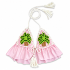 Handmade pink tropical palm tree crochet triangle halter top