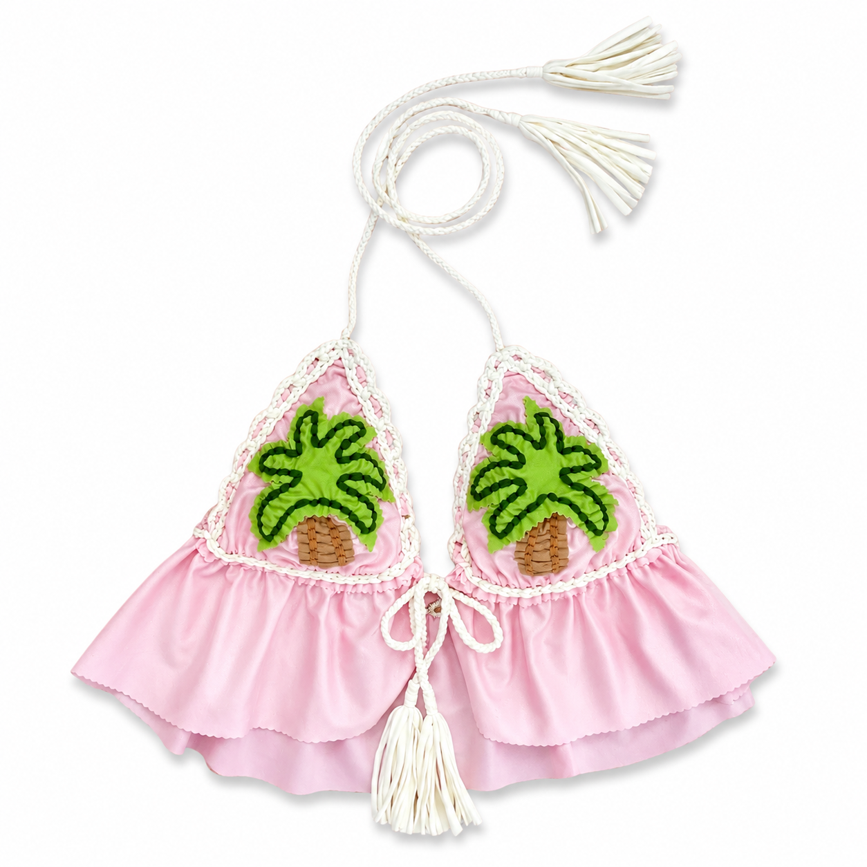 Handmade pink tropical palm tree crochet triangle halter top