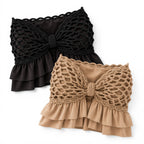 Handmade crochet bow black & tan strapless ruffle tube top