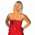 Handmade tulip red rose tube top and mini skirt matching set