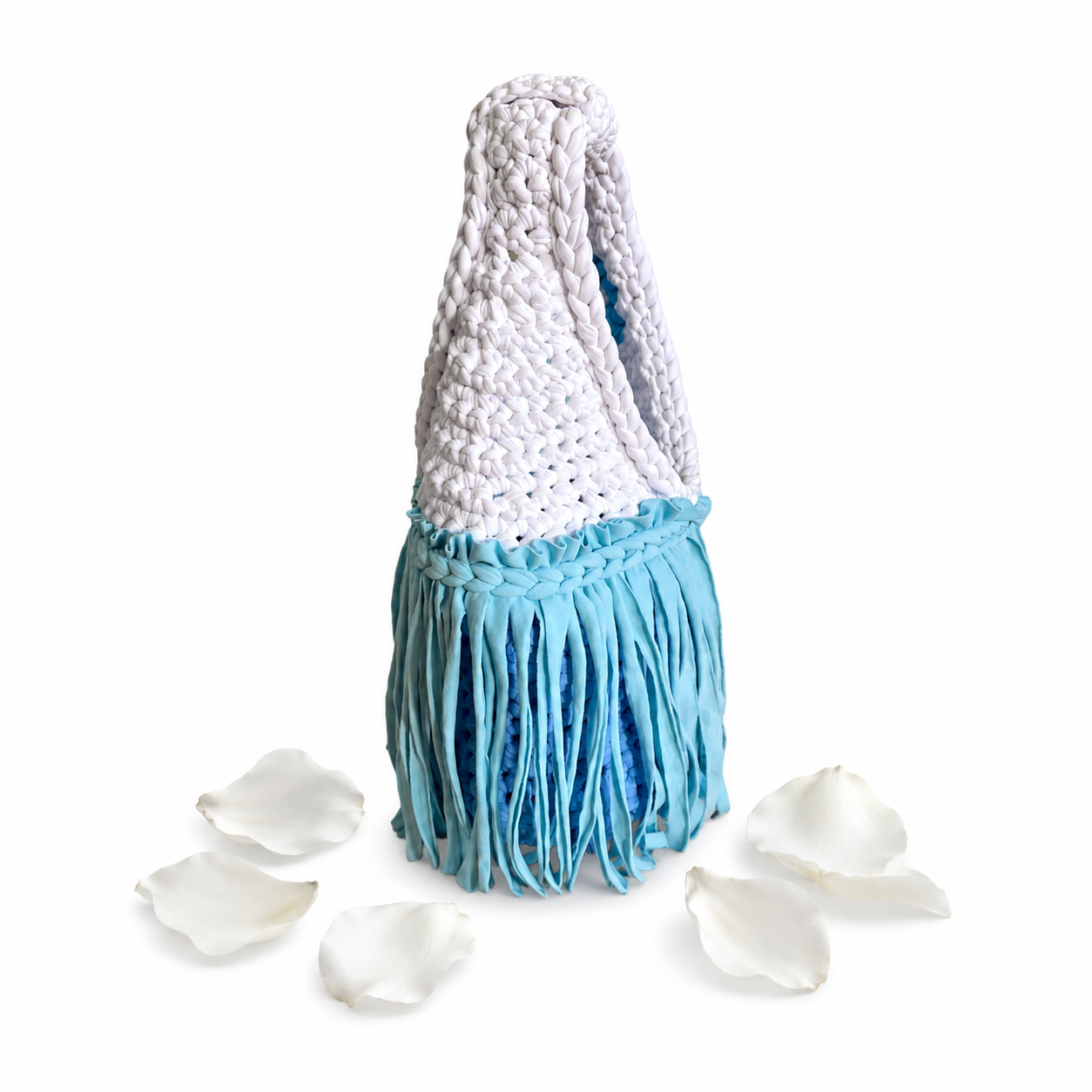 Handmade Poolside blue crochet fringe mini clutch bag