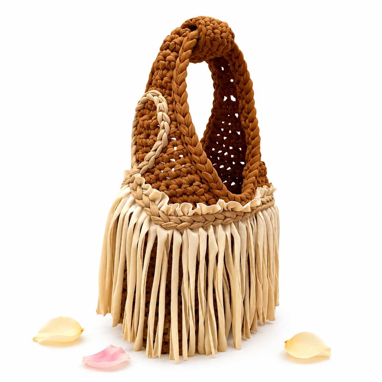 Handmade western saddle brown crochet fringe mini clutch bag