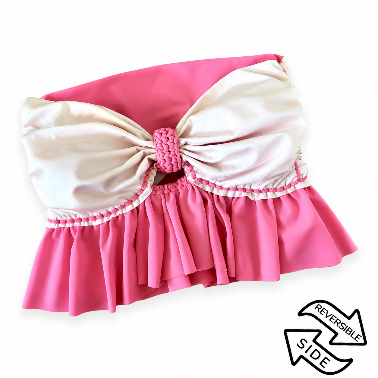 Reversible handmade hot pink ruffle bow crochet tube top 
