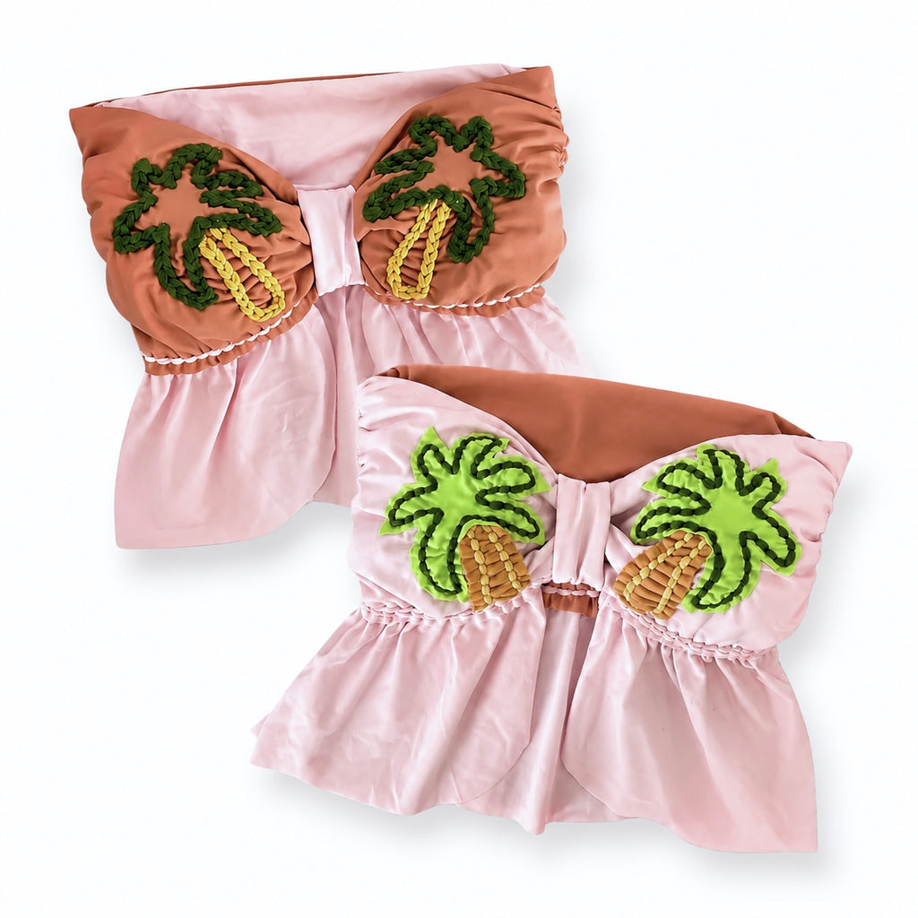 Handmade pink tropical palm tree crochet tube top