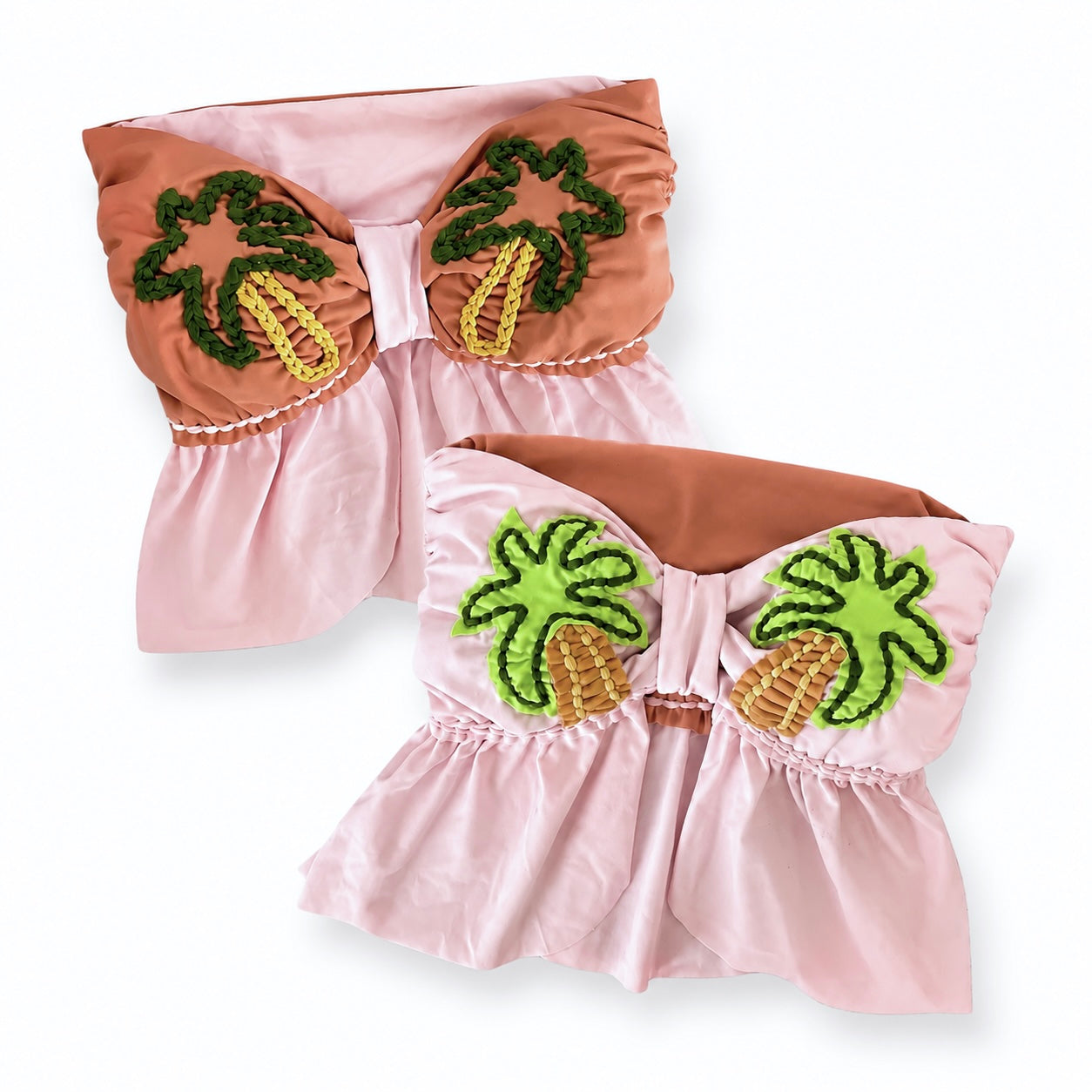 Handmade pink tropical palm tree crochet tube top