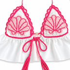 Handmade pink tropical seashell crochet triangle halter top