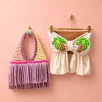 Handmade Island Sorbet crochet fringe mini bag made with stretch nylon/spandex. 
