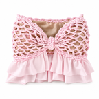 Handmade crochet bow petal pink strapless ruffle tube top