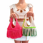 Handmade courtside green crochet fringe mini bag purse. 
