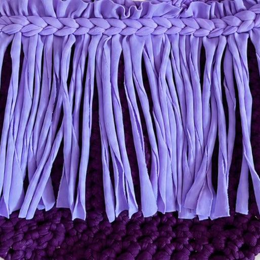 Handmade twilight orchid purple crochet fringe mini clutch bag