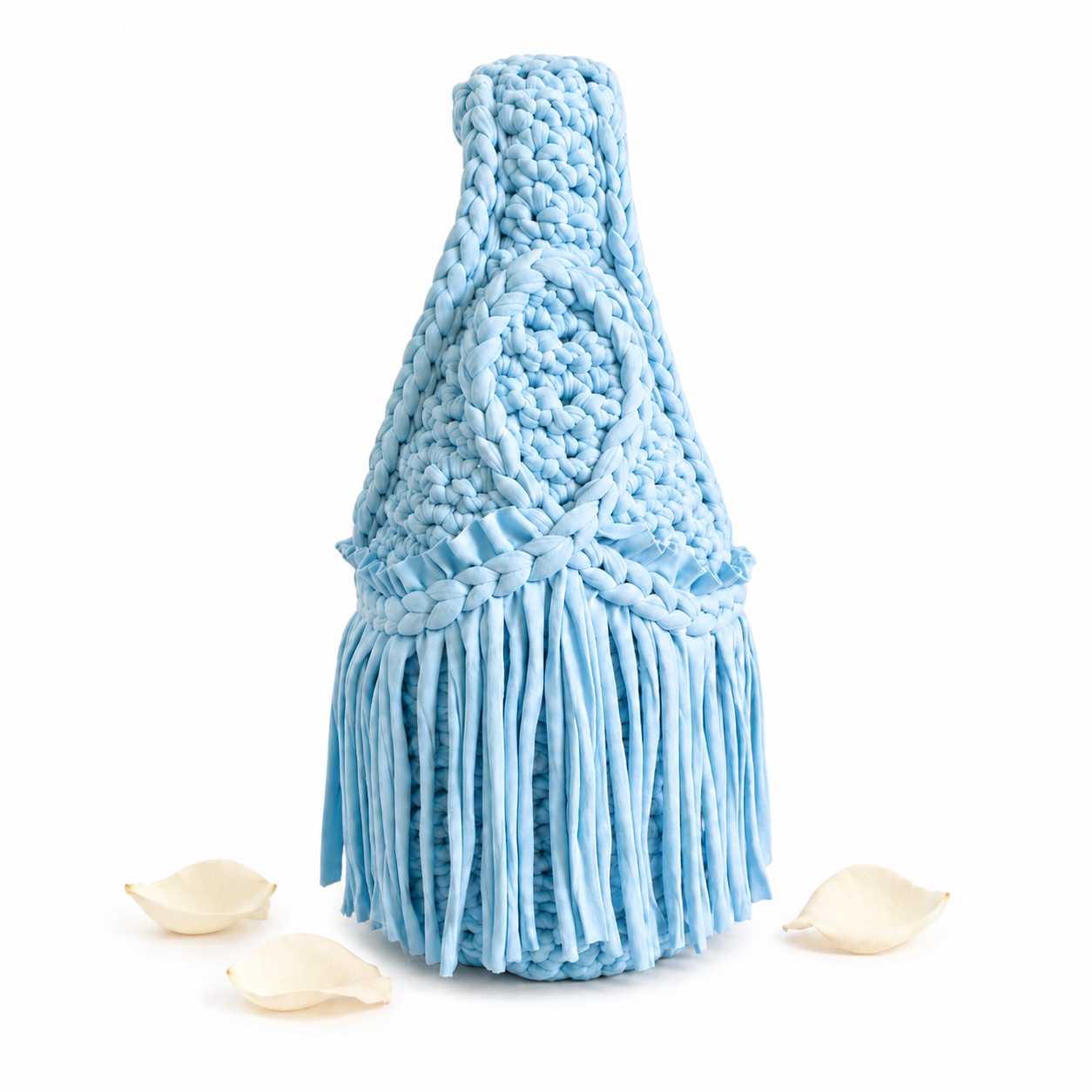 Handmade hydrangea blue crochet fringe mini bag purse. 