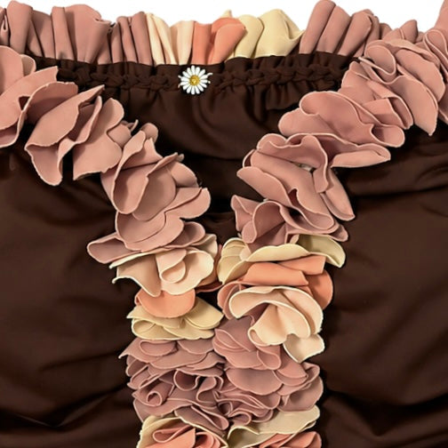 Handmade coconut brown flower lei off-the-shoulder top