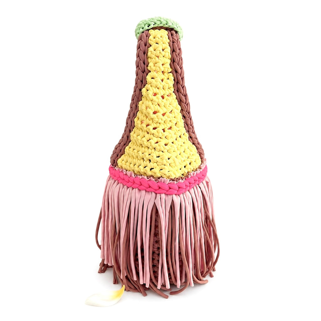 Handmade Island Sorbet crochet fringe mini bag made with stretch nylon/spandex. 