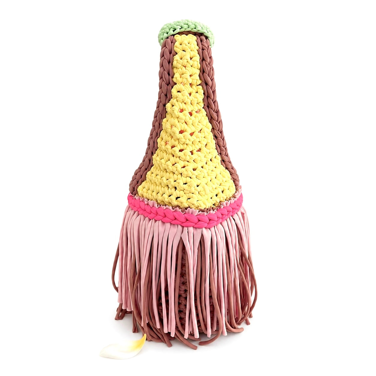 Handmade Island Sorbet crochet fringe mini bag made with stretch nylon/spandex. 