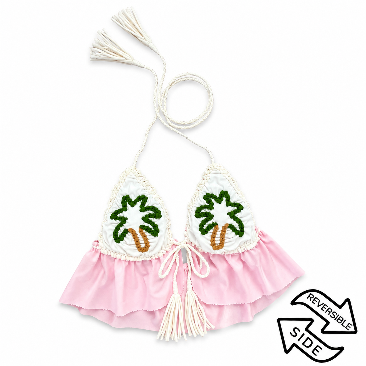 Handmade pink tropical palm tree crochet triangle halter top