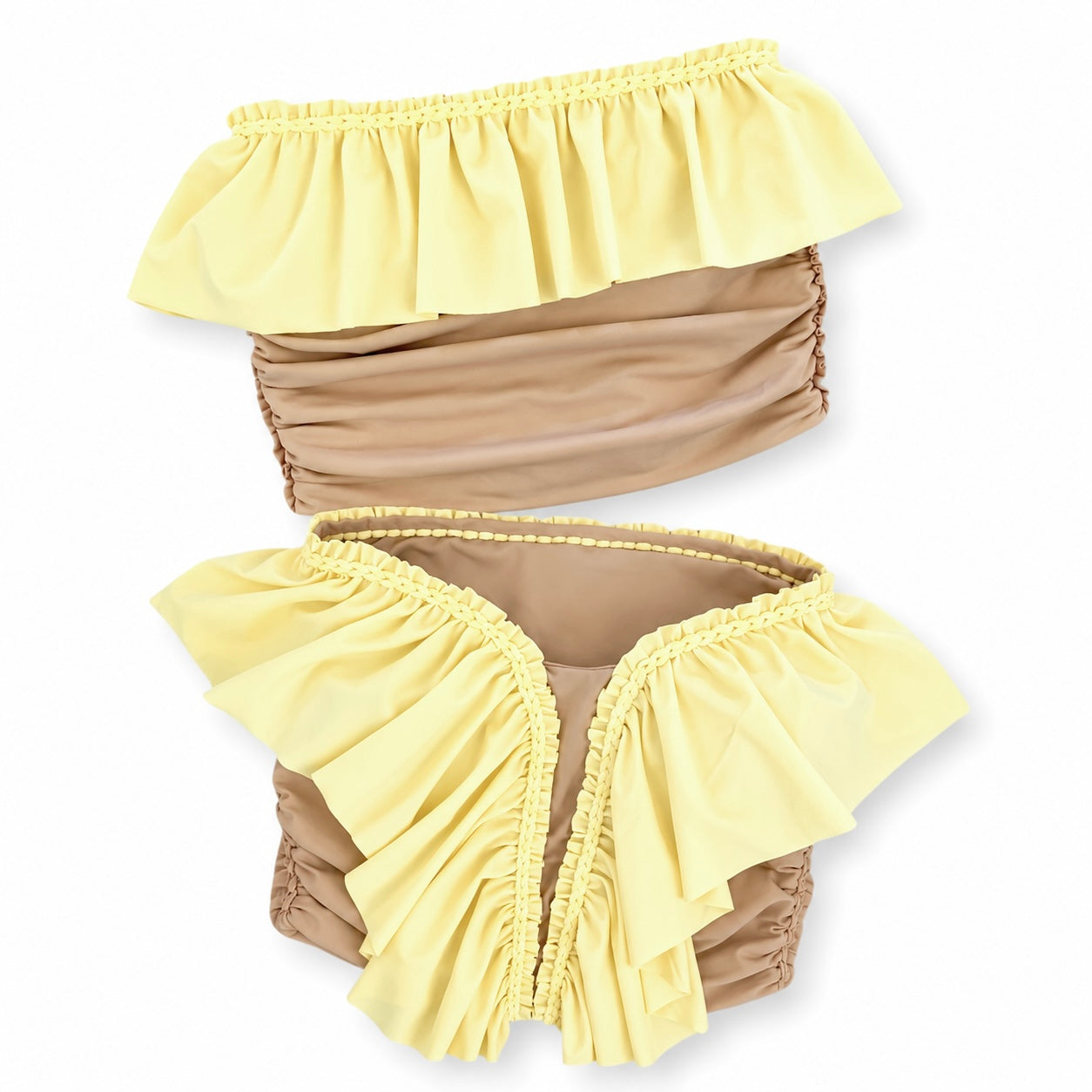 Handmade light yellow butterfly ruffle crochet tube top