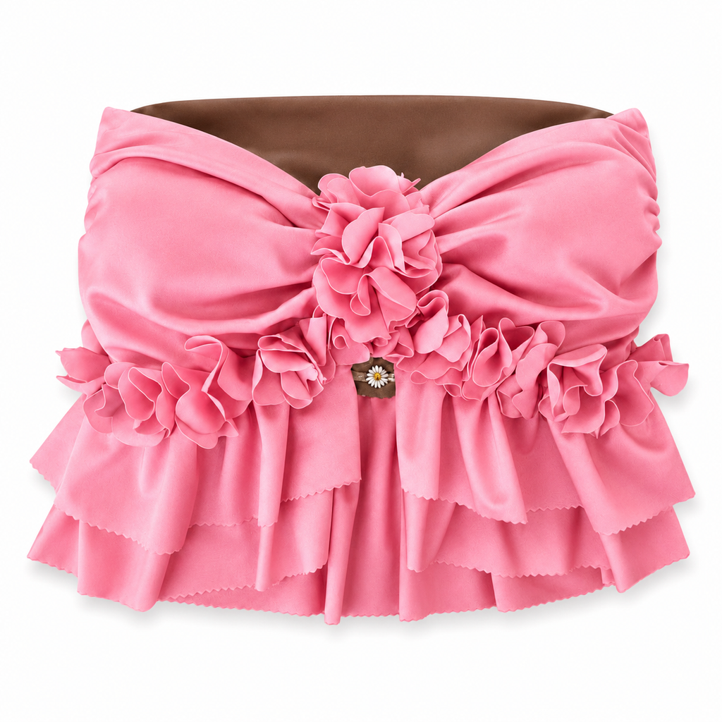 Handmade pink coral strapless floral ruffle tube top