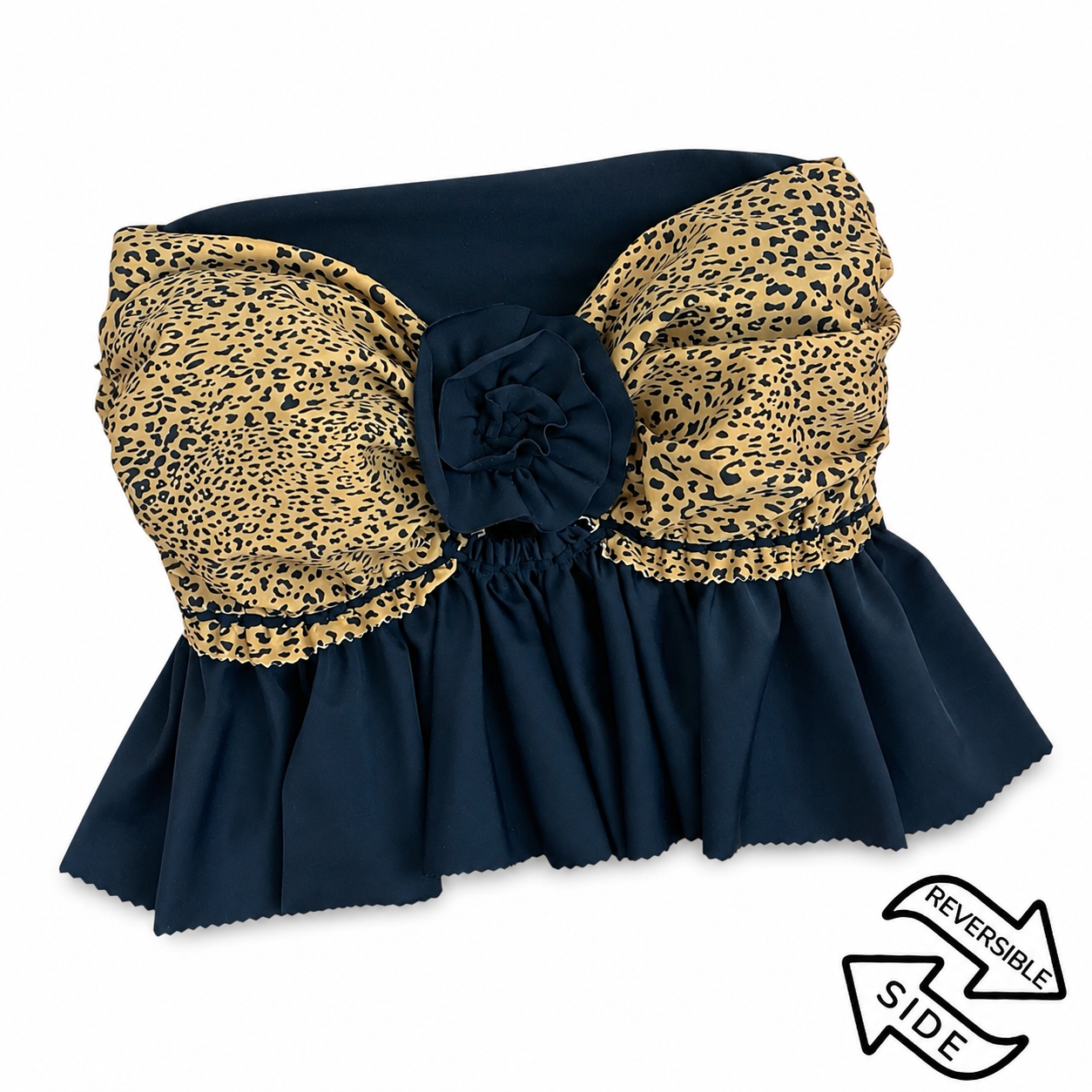 Reversible handmade leopard print ruffle bow crochet tube top