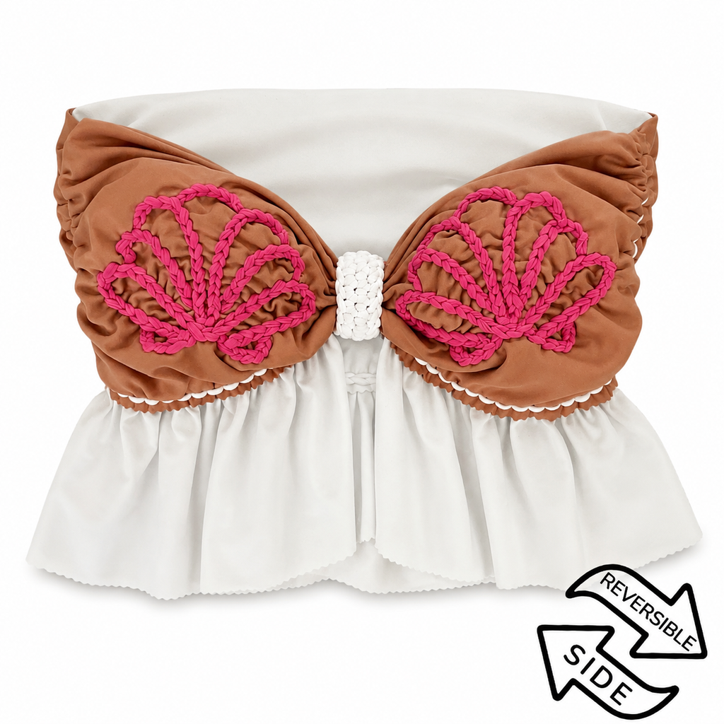 Handmade white and coral tropical seashell crochet tube top