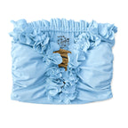 Hydrangea light blue flower lei tube top with floral trim and hand-crocheted lace-up center detail.