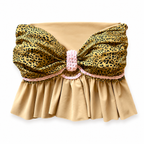 Reversible handmade leopard print ruffle bow crochet tube top