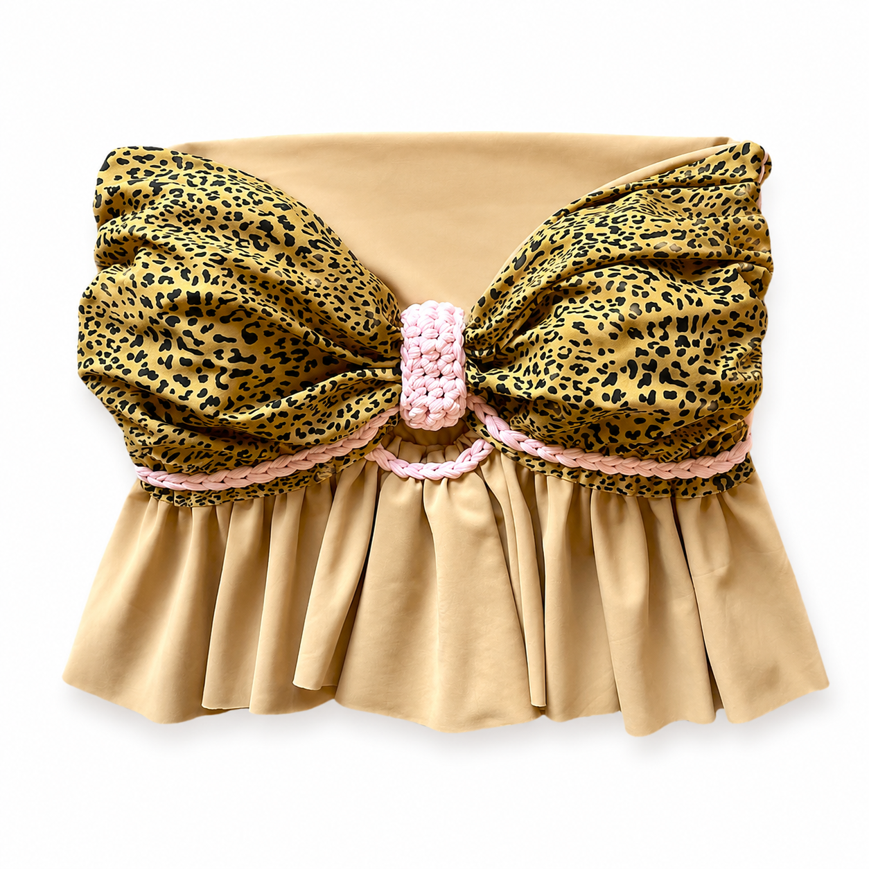 Reversible handmade leopard print ruffle bow crochet tube top