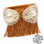 Reversible handmade metallic silver and copper fringe bow tube top