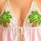 Handmade pink tropical palm tree crochet triangle halter top