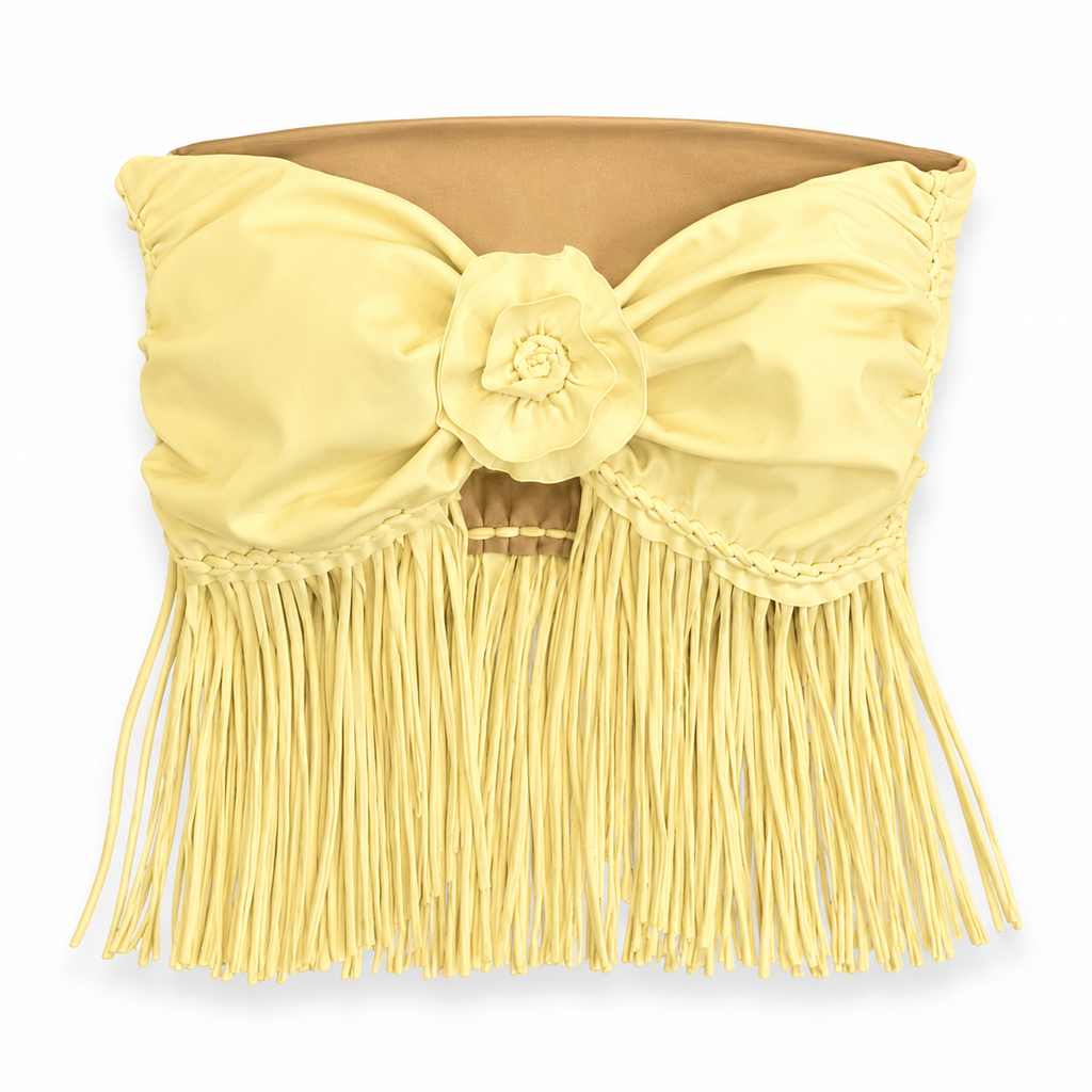 Reversible handmade daffodil light yellow fringe rose bandeau top