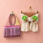 Handmade island sorbet multi color crochet fringe mini swing bag