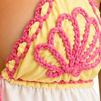 Handmade pink and yellow tropical shell crochet triangle halter top
