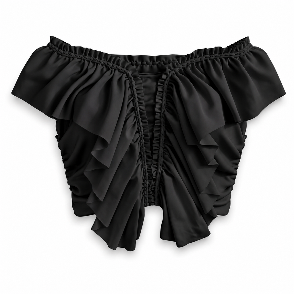 Handmade black butterfly ruffle crochet tube top