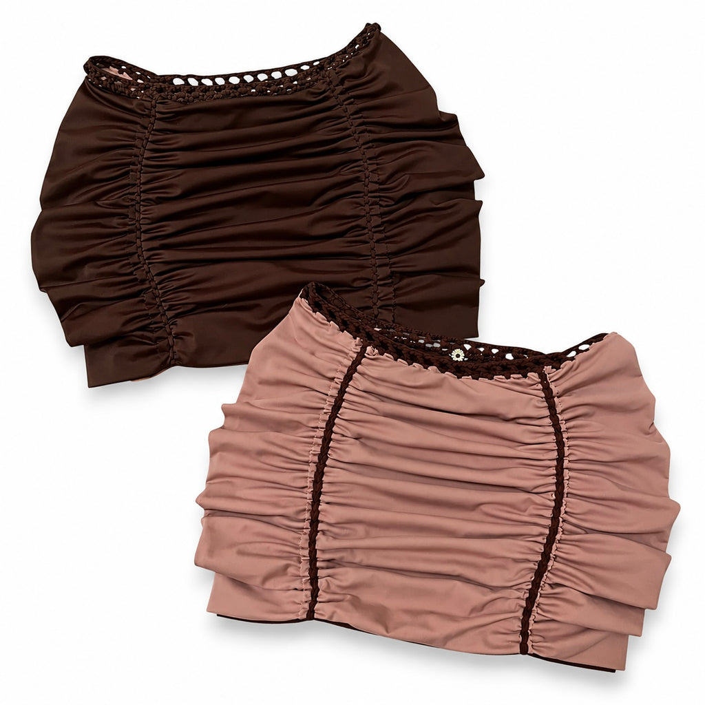Reversible handmade coconut brown mini skirt
