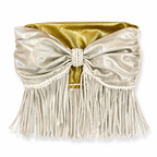 Reversible handmade metallic silver and gold fringe bow tube top