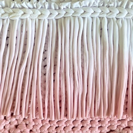 Handmade rosewater ombre pink crochet fringe mini clutch bag