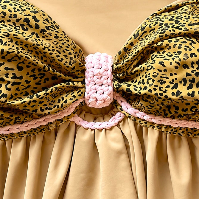 Reversible handmade leopard print ruffle bow crochet tube top