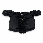 Handmade onyx black flower lei off-the-shoulder top