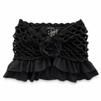Handmade crochet rosette onyx black strapless floral ruffle tube top. 