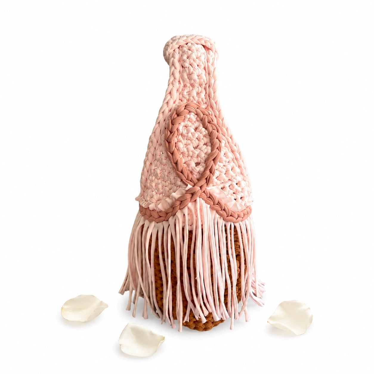 Handmade rosewood light pink crochet fringe mini handbag. 