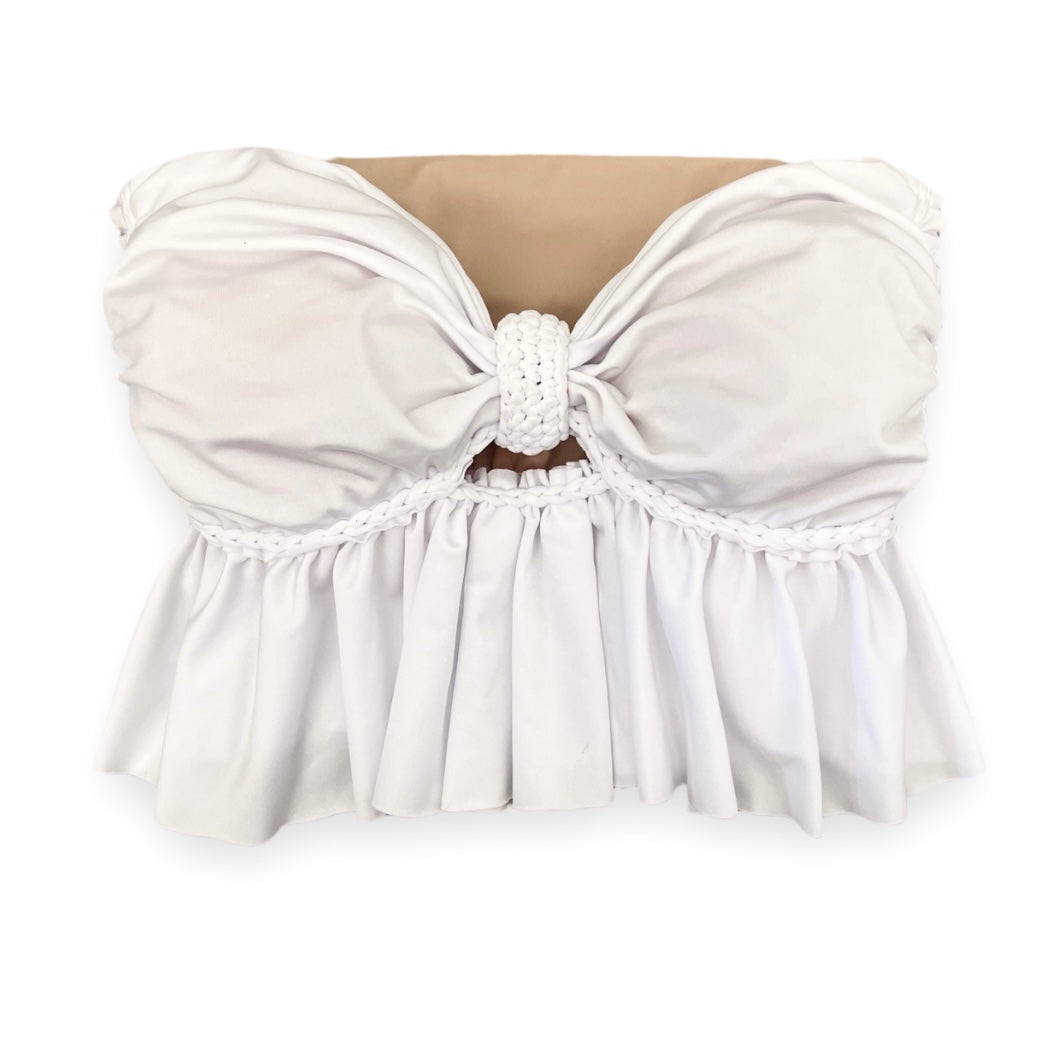 Reversible handmade white ruffle bow crochet tube top 