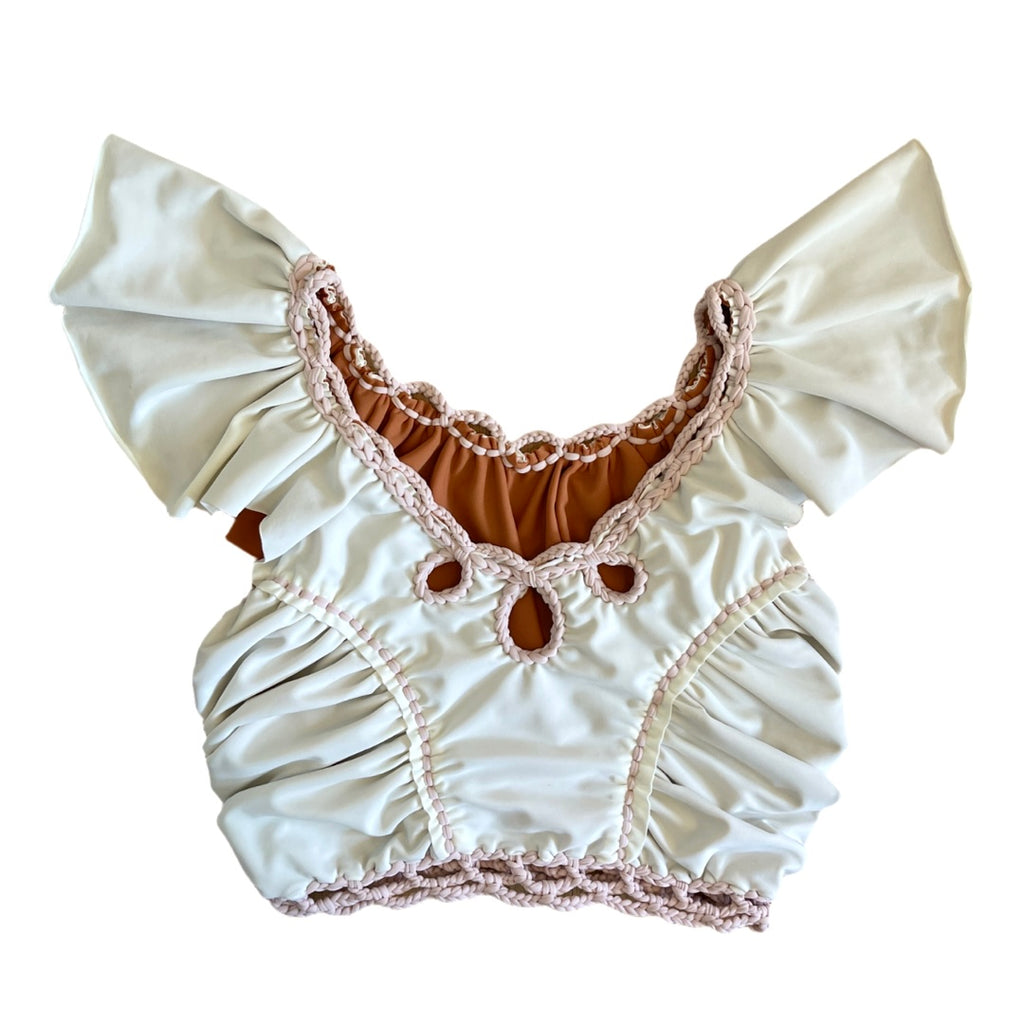 Reversible handmade magnolia cream off-the-shoulder top