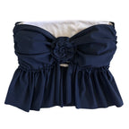 Reversible handmade onyx black ruffle rose tube top