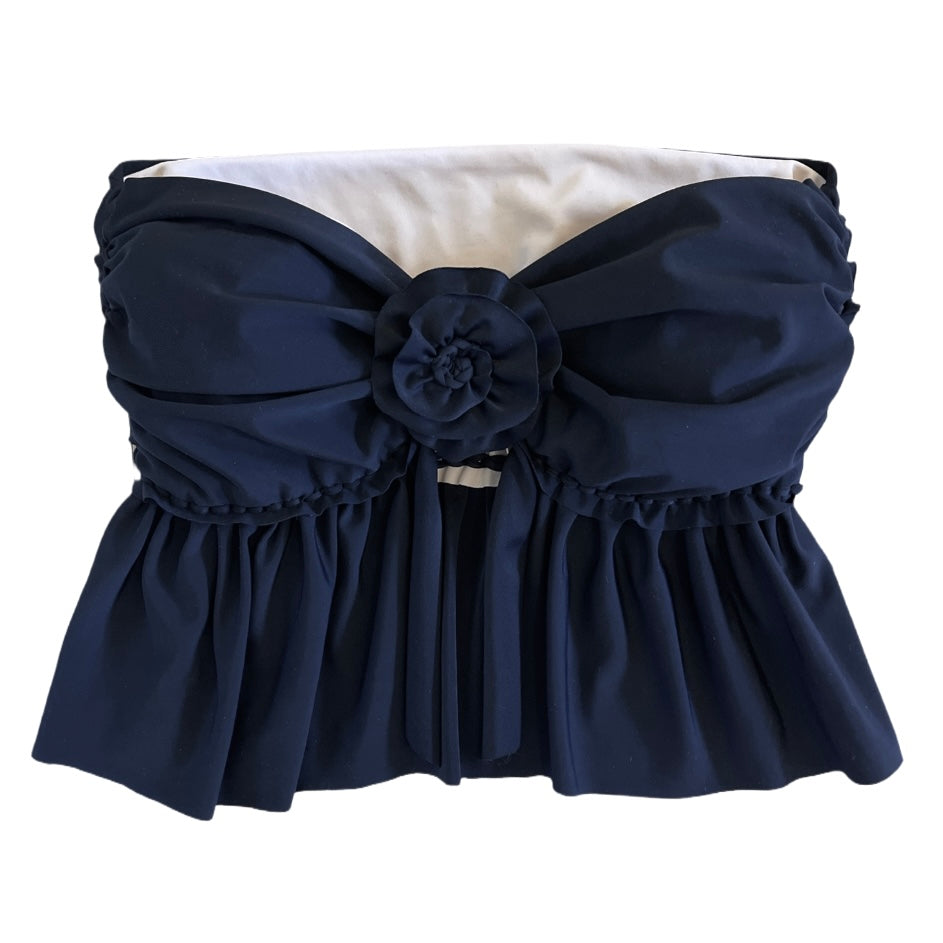 Reversible handmade onyx black ruffle rose tube top