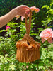 Handmade hazelnut brown crochet flower fringe mini swing bag